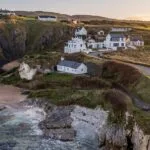 Aerial view of Ballintoy Harbour near Giants Causeway, County. Antrim, Northern Ireland, UK