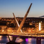 Peace Bridge in Derry~Londonderry, Northern Ireland, Lit up at night