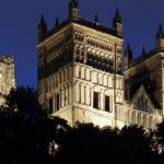 Durham Cathedral floodlit at dusk, UNESCO World Heritage Site