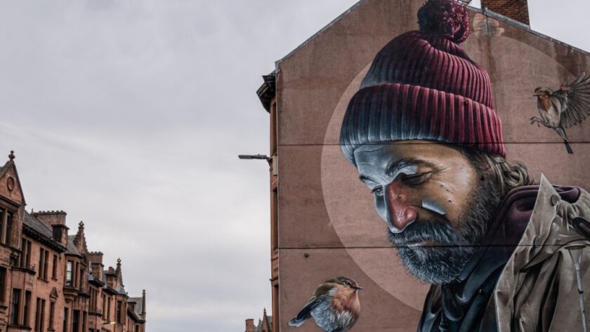 beautiful graffiti paining on the building in Glasgow city, Scotland