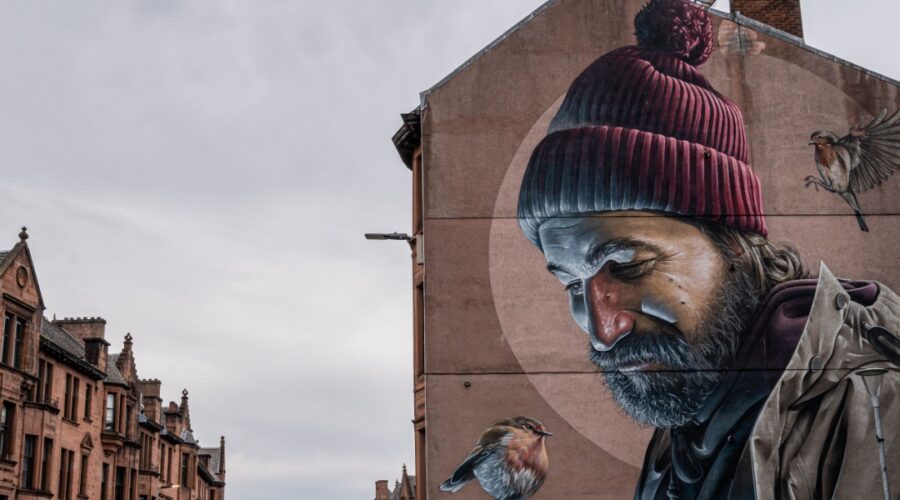 beautiful graffiti paining on the building in Glasgow city, Scotland