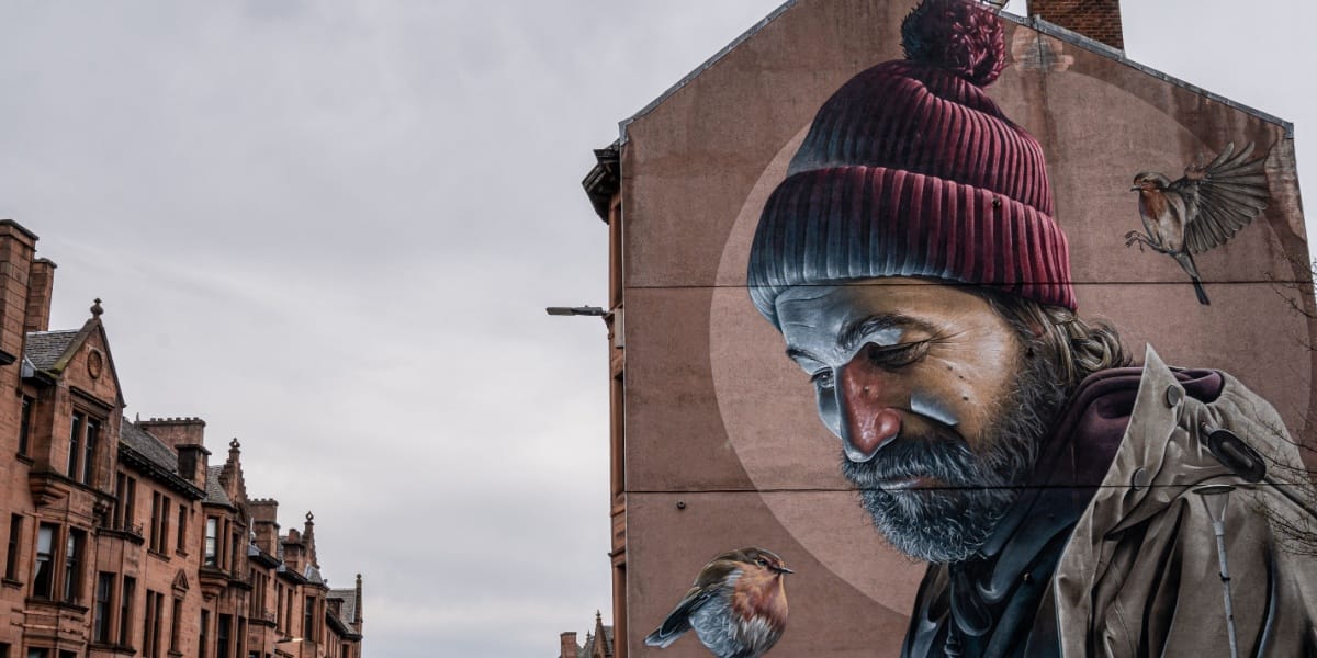 beautiful graffiti paining on the building in Glasgow city, Scotland
