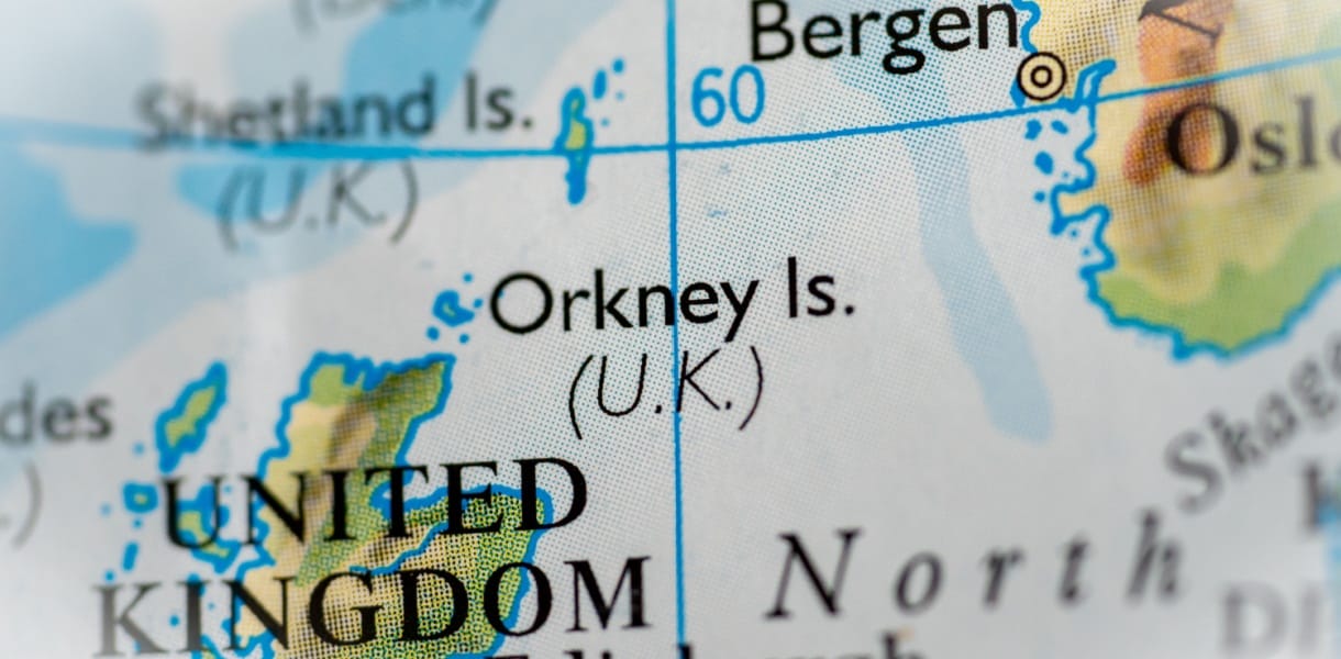 Orkney Islands highlighted on a map