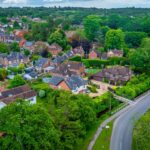 Aerial view of Brockenhurst within the New Forest in Hampshire, England, UK