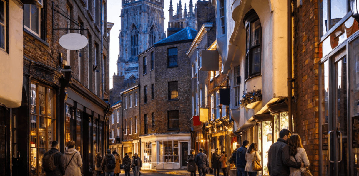 Attractive UK city street scene for weekend city breaks